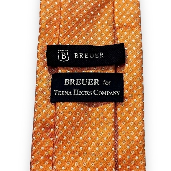 BREUER Tie 100% Silk Orange White Geometric Dots Preppy Classic Designer - Picture 2 of 7